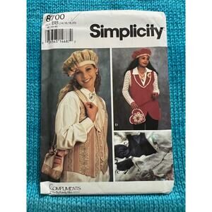 Simplicity 8700 Sewing pattern vest Beret bag purse size 14 16 18 20